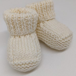 Hand Knitted Baby Booties: Ivory Newborn Shoes (0-3 Months)