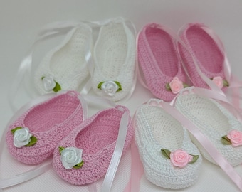 Gehaakte babyballetslippers: slofjes pasgeboren meisje, doopcadeau