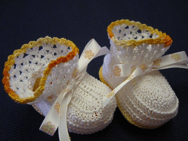 Yellow Flowers Baby Girl Booties Crochet Baby Booties Yellow Etsy