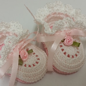 Baby Booties, Baby Girl Booties, Crochet Baby Booties, Pink Roses, Newborn Baby Girl, Reborn Doll, Christening Booties, Baby Shower Gift