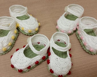Crochet Baby Booties: Tulip Mary Janes, Newborn Christening Gift
