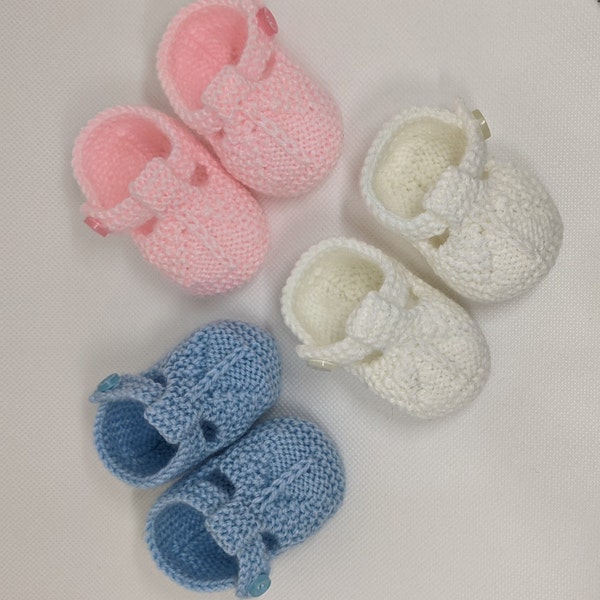 Baby Knit Booties, Baby Booties, White, Pink, Blue, Christening, Baby Shoes, Newborn, Boy, Girl, Reborn Baby, Baptism, Baby Shower Gift