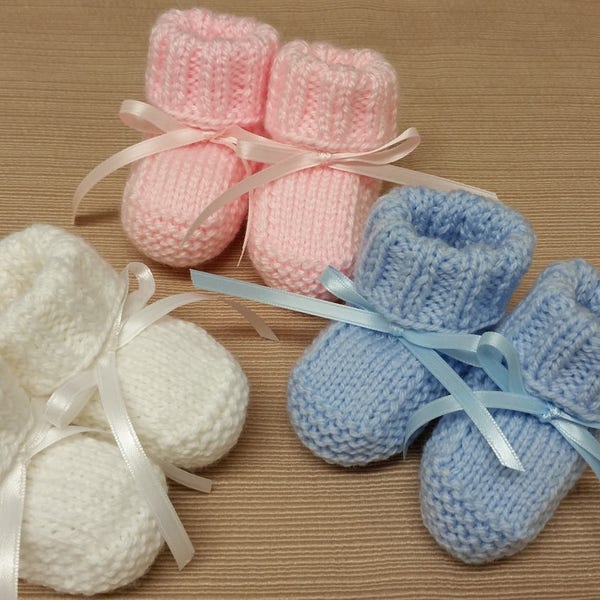 Knitted Baby Booties, Baby Booties, White, Pink, Blue, Christening, Baby Shoes, Newborn, Boy, Girl, Reborn Doll, Baptism, Baby Shower Gift