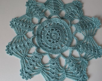 Tapete de ganchillo vintage verde menta, decoración para el hogar tejida a mano (7")