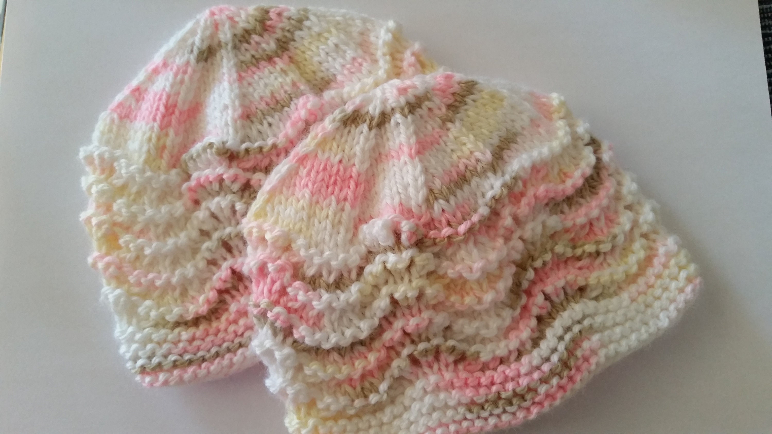 Knitted Baby Girl Hat Newborn Hospital Hat White Pink Etsy Knitted Baby Girl Hat Newborn Hospital Hat White Pink Etsy