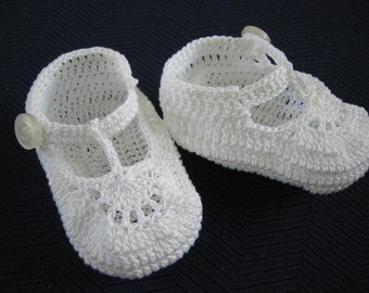 Baby Booties, Crochet Baby Booties, Christening Baby Shoes, Crochet Christening Baby Boy Booties, White T Strap Newborn, Baby Shower Gift