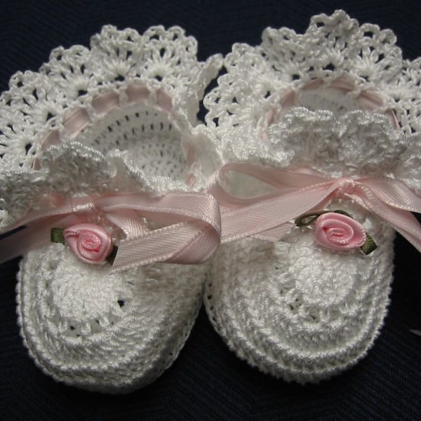 Christening Baby Shoes Christening Baby Booties Crochet Pink Roses Newborn Girl Baby Girl Booties Reborn Doll Baptism Baby Shower Gift