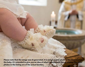 Chaussons de baptême pour bébé fille, crochetés à la main, de la naissance à 3 mois