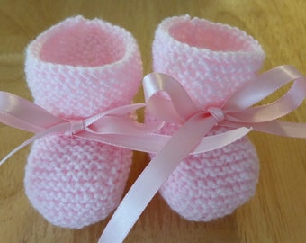 Baby Booties, Baby Shoes Hand Knit Baby Girl Booties Newborn Booties, Baby Girl Pink Booties, Christening Booties, Baptism, Baby Shower Gift