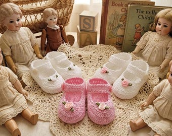 Hand Crochet Newborn to 3 Months Baby Girl Mary Jane Shoes Booties Shower Gift