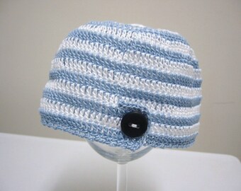 Baby Hat, Crochet Baby Hat, Baby Boy Hats, Newborn Boy Hat, Baby Shower Boy, Boys Crochet Hat, Newborn White Blue Hat, Crochet Boys Hat