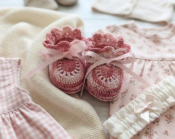 Hand Crochet Newborn to 3 Months Baby Girl Shaded Pink Gender Reveal Booties