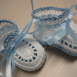 Crochet Baby Booties: Blue & White Newborn Boy Gift