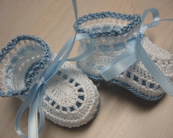 Gehäkelte Baby Booties: Blau & Weiß Neugeborene Jungen Geschenk