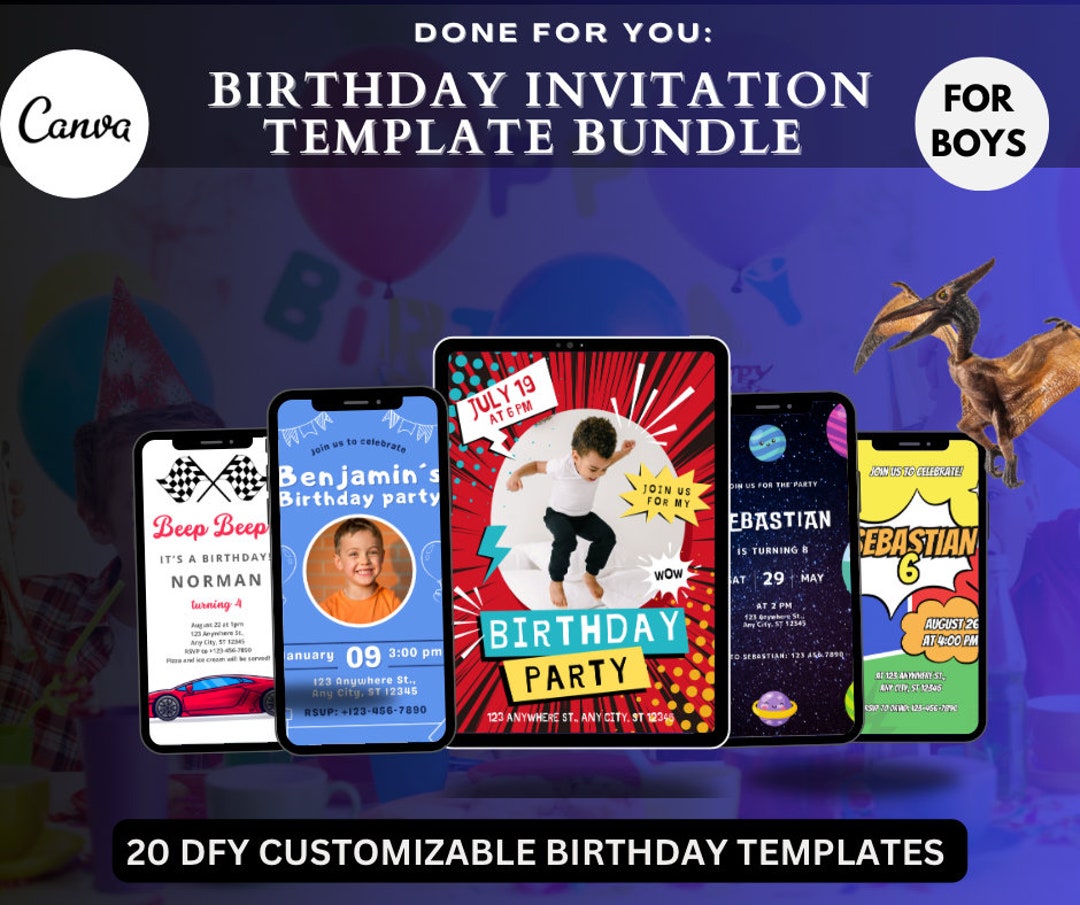 20 Editable Digital Birthday Invitations for Boys | Customizable ...