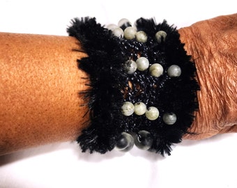 Labordorite and Lampwork Ladder Stitch Cuff