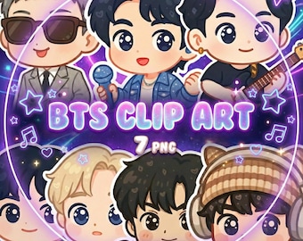 BTS PNG Bundle, K-pop Clip Art, RM Jin Suga J-Hope Jimin V Jungkook Clip Art, K-pop Stickers, Digital Download