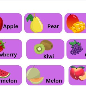 Learn the Fruits  and vegetables Flashcards.   Handmade and Made to  Order Learn the Fruits and vegetables Flashcards For Students Learning.