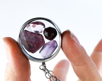 Kaleidoscope Necklace - Sterling Silver and Amethyst/Garnet/Ruby Capsule