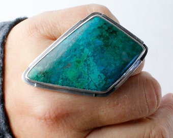 Bellow Ring - Sterling Silver and Chrysocolla Cocktail Ring