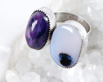 Duet Ring - Sugilite and Agate Stone Ring