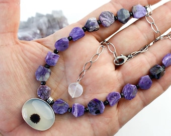 Violet Necklace - Agate Stone on Charoite Bead Strand