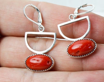 Beachcomber Earrings - Coral Stones and Silver