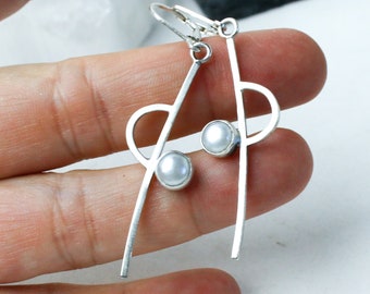 Moon Earrings - Sterling Silver and Pearl Stones