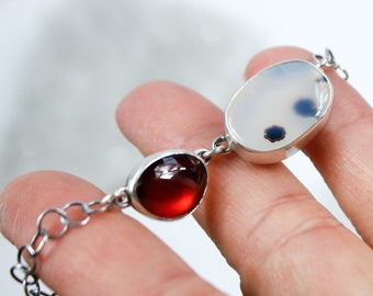 Cranberry Necklace - Garnet, Agate and Silver