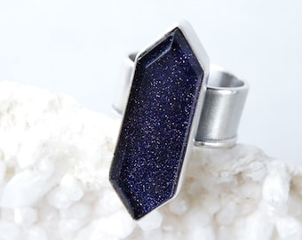 Aura Ring - Blue Goldstone Quartz Dublet Stone and Silver