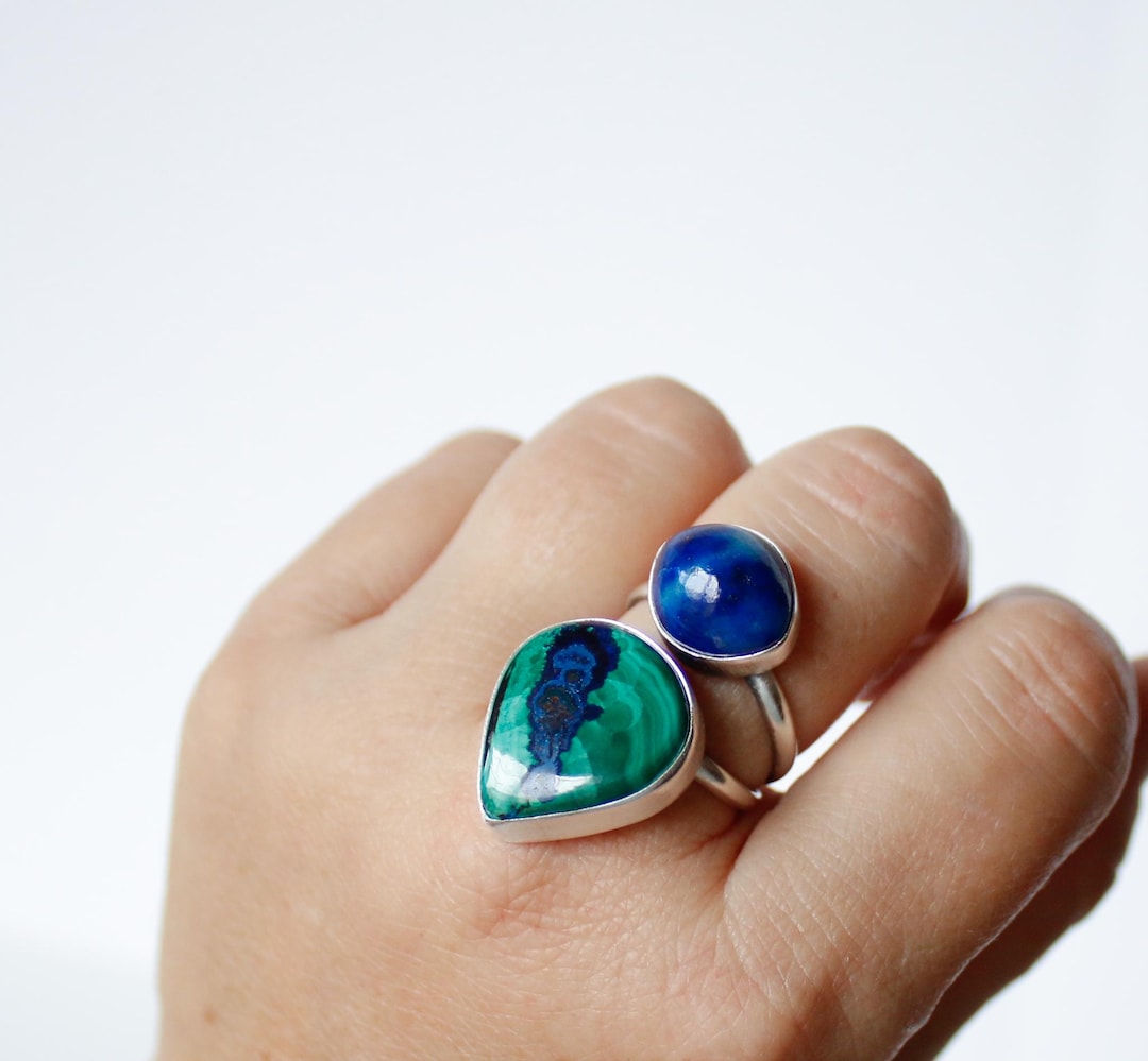 Blue Ribbon Ring - Lapis and Azurite With Malachite Stones - Etsy