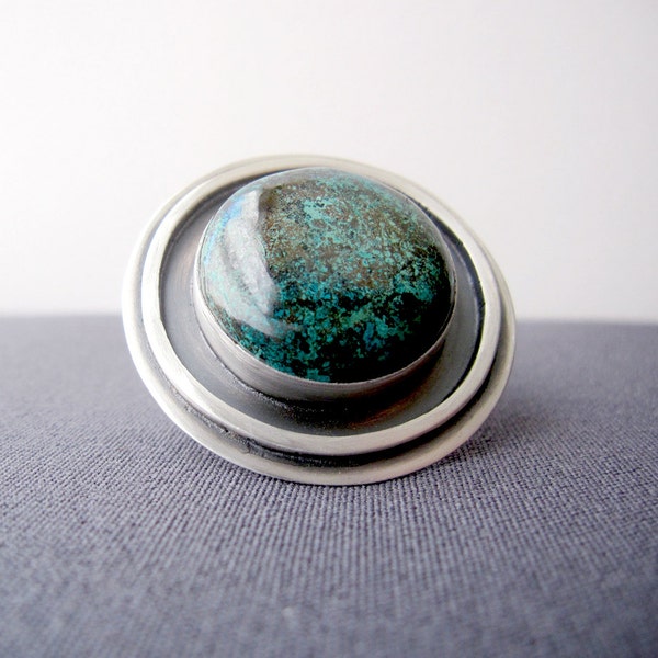 SALE - Centered Ring - Sterling Silver and Stichtite Stone Cabochon Cocktail Ring