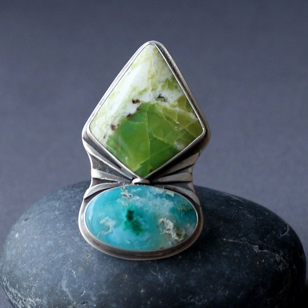 Earth Energy Ring - Serpentine and Gem Silica Large Statement Ring