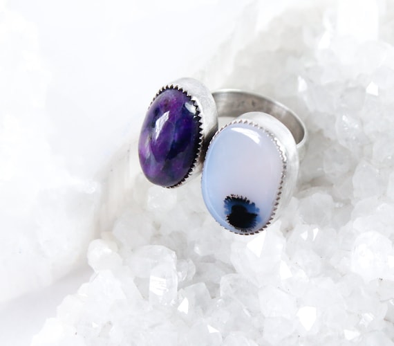 Duet Ring - Sugilite and Agate Stone Ring