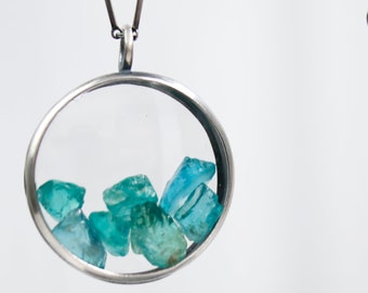 Kaleidoscope Necklace - Sterling Silver and Raw  Apatite Stone Capsule