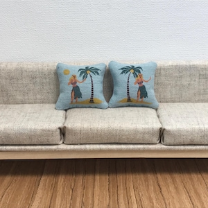 Miniature 1:12 Dollhouse Pillows Beach House Hula Girls Set Of 2