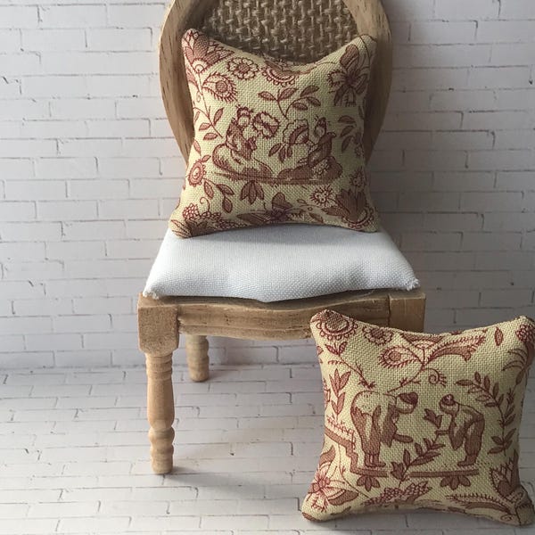 Miniature 1:12 Dollhouse Pillows Asian Toile Set Of 2