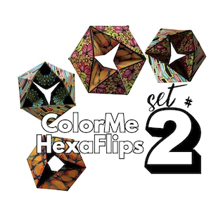 ColorMe HexaFlips Set 2: Kaleidocycle Malset, Flexagon Origami Projekt, Papiermodelle, Papierspielzeug, Papierskulptur