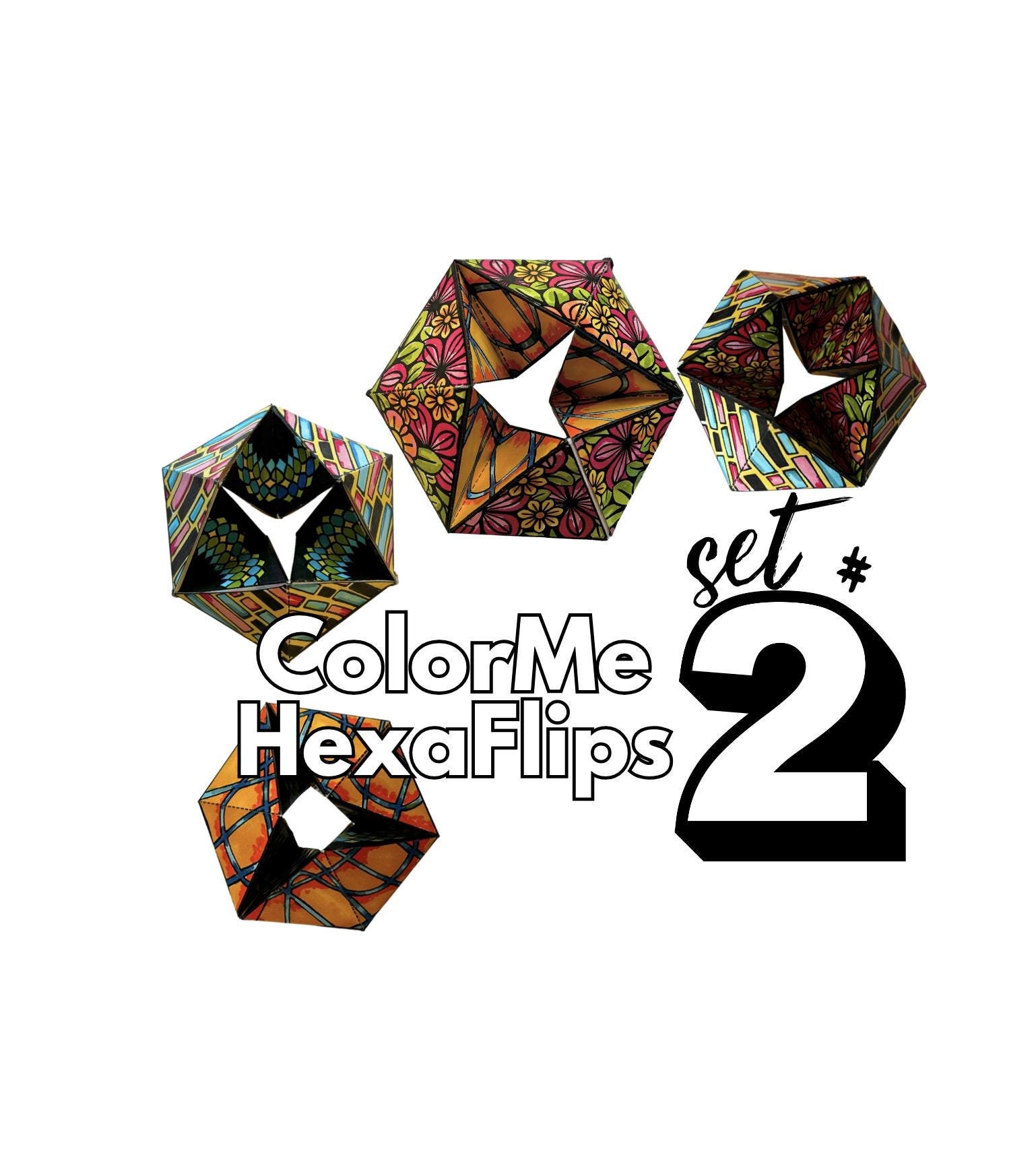 ColorMe HexaFlips Set 2: Kaleidocycle Coloring Kit, Flexagon Origami Project, Paper Crafts,  Paper Toy, Paper Sculpture, DIY Craft