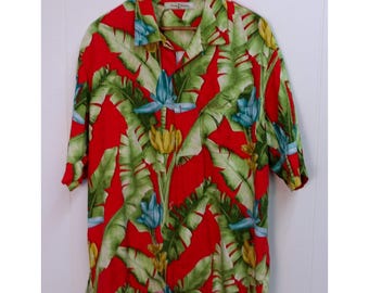 Camisa hawaiana Tommy Bahama con botones y estampado floral tropical, 100 % seda, talla L / n.° 9086