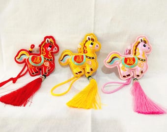 Embroidered Little Lucky Horse Ornament with Tassel - Car Pendant
