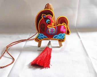 Embroidered Horse Ornament with Tassel, Chinese Zodiac, Hanging Decor