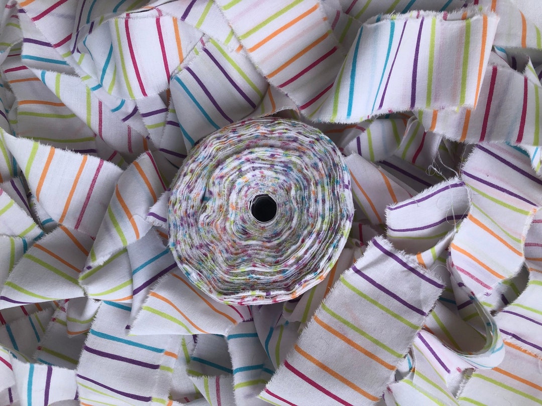 Rag Rug Fabric Strips 2 Inches Wide 30 Yards Stripes on White Etsy