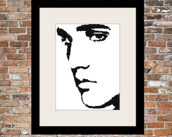 Elvis Counted Cross Stitch Black and White Pattern