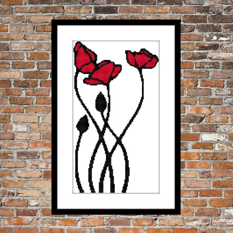 Wavy Poppies Counted Cross Stitch Pattern image 1