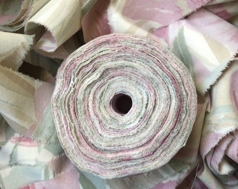 Rag Rug Fabric Strips 2 Inches Wide 30.5 Yards Beige, Green and Pink Tropical