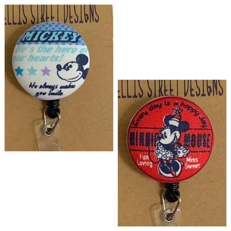 Retractable Badge ID Holder Vintage Disney Mickey Mouse Etsy