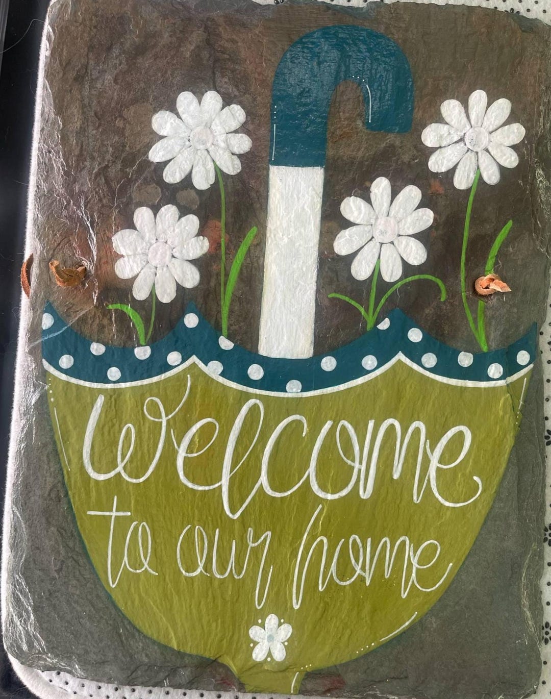Welcome Painted Slate Sign on Reclaimed Barn Slate From 1880, Umbrella ...