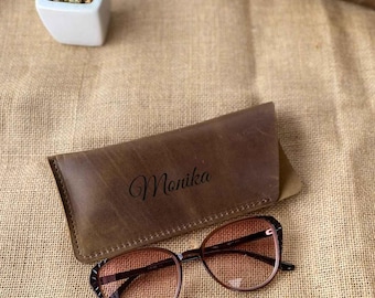 Personalized Leather Glasses Case: Eyewear Sleeve Pouch, Custom Engraved Eyeglass Holder