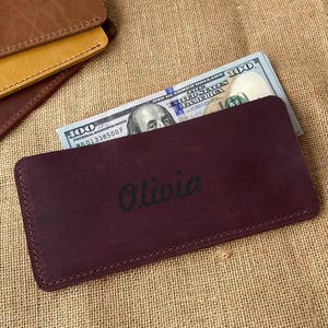 Personalisierter Bargeldumschlag aus Leder, Bargeldhülle, Langer Bargeldumschlag Brieftasche, Benutzerdefinierte Geldumschläge, Ledergeldhülle, Bargeld kleines Folio